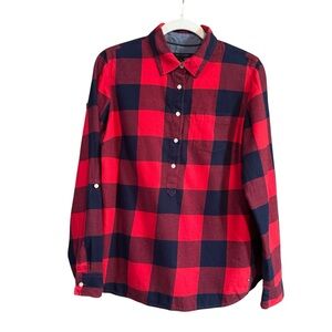 Women’s Red and Navy Blue Plaid Button-Up Shirt